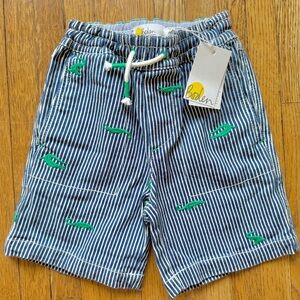 Boden Navy & White Striped Shorts with Green Embroidery - Kids